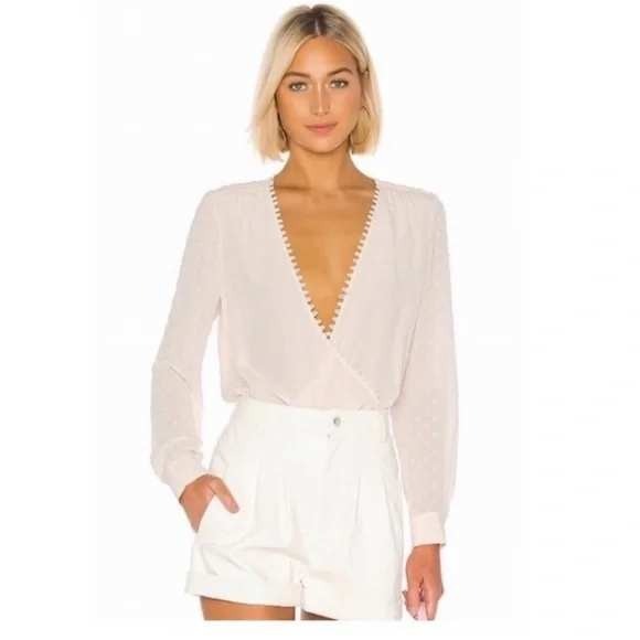 L'AGENCE Tops - L'AGENCE‎ Perry Blouse Women's Small White Swiss Dot Wrap Top Romantic Chic